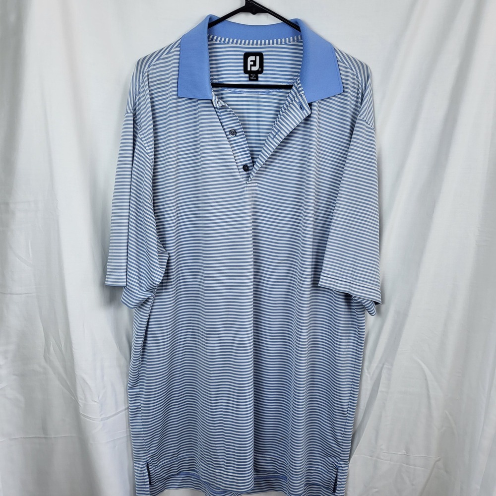 FootJoy ProDry Golf Polo Shirt XL Blue White Stripe Performance Short Sleeve 558